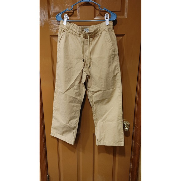 Pants - L.L.Bean Ripstop Pull On Pants Womens M Tan Excellent Wide Leg Stretch 519279